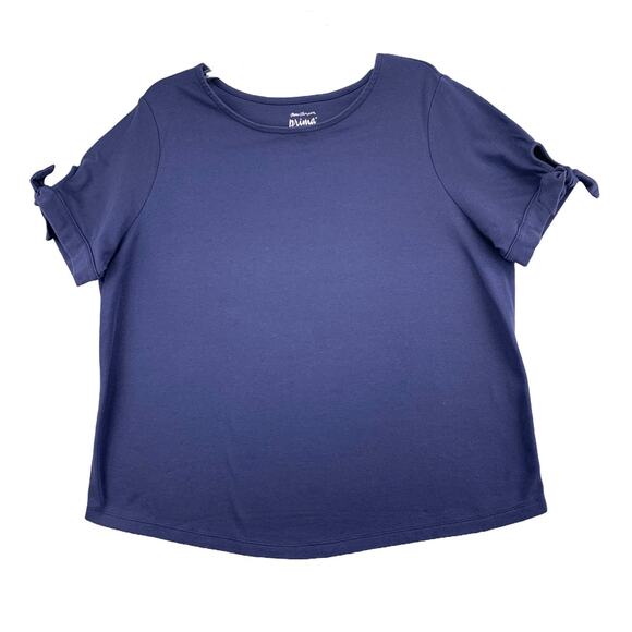 Women's Norm Thompson Prima Plus Size 1X Blouse Top Cotton Blue Short Sleeve - Picture 1 of 11